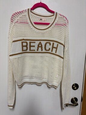 NEW So Womens “BEACH” Open weave Long Sleeve Sweater. Sz. Large